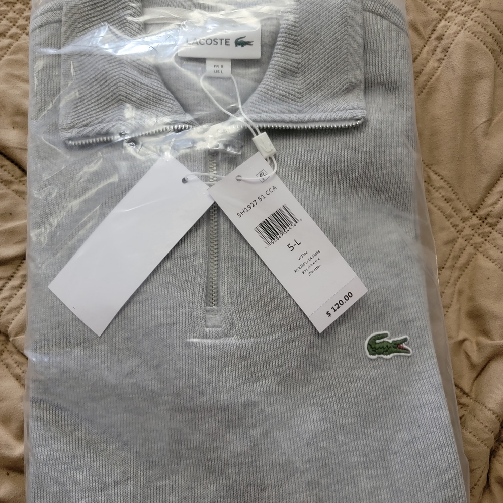 Lacoste Men's Light Gray Zip-Up Sweater